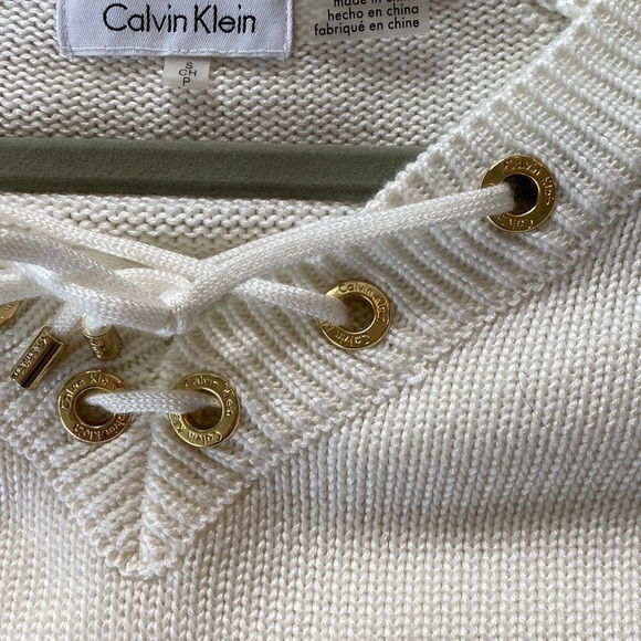 Calvin Klein Ivory Lace Up Sweater - Picture 12 of 13